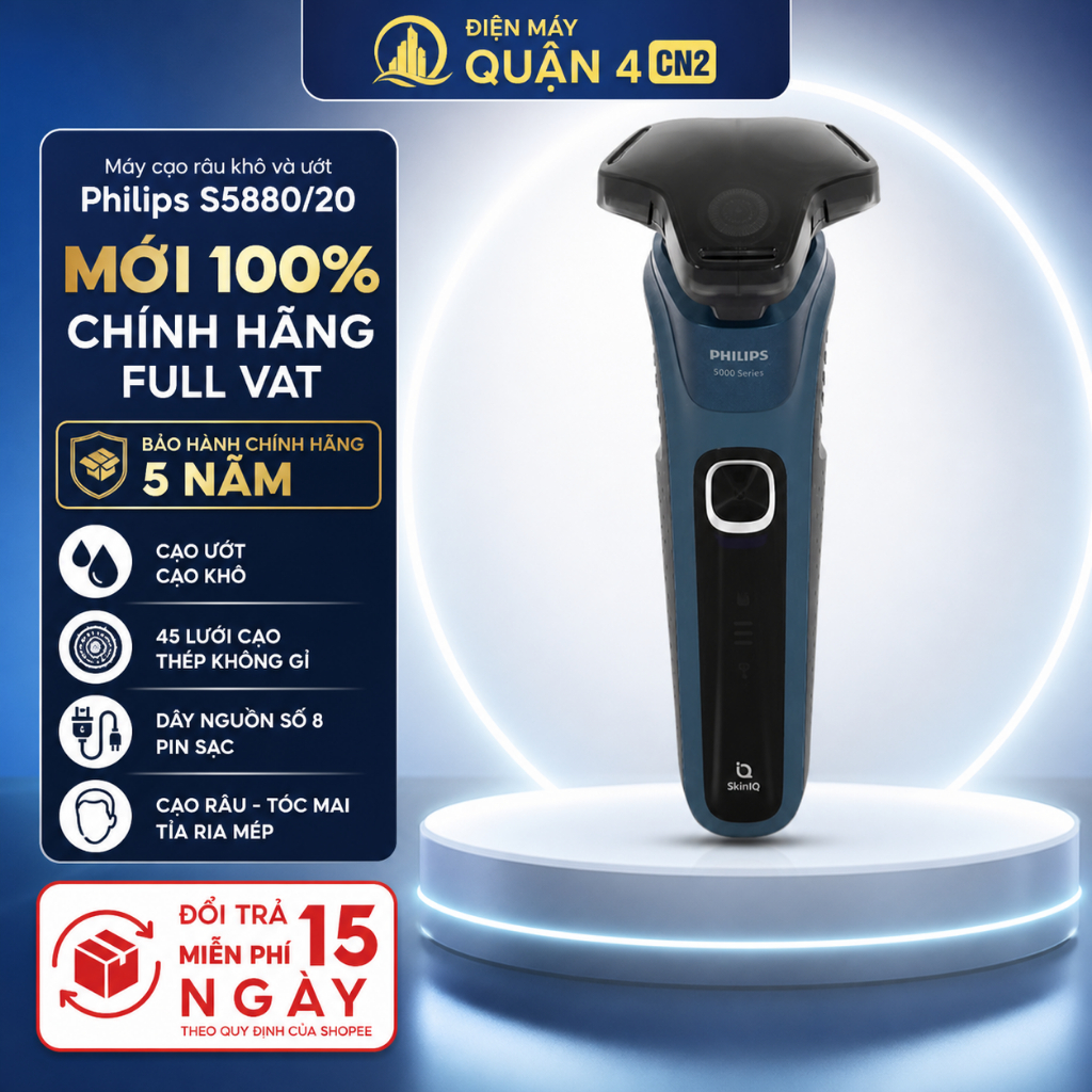 Máy Cạo Râu Philips S5880/20 SkinIQ 45 Lưỡi Cạo Khô Ướt
