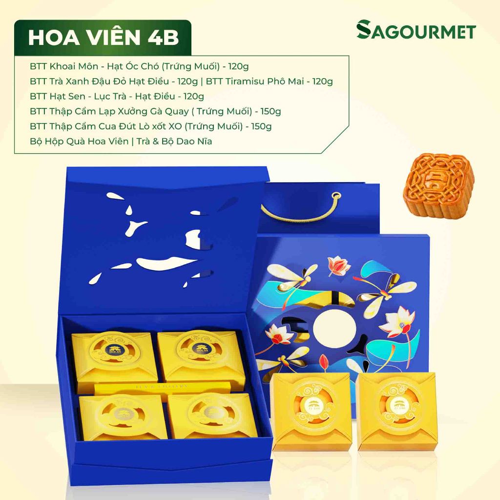 Bộ Hộp Quà Bánh Trung Thu Hoa Viên 4B Hội An Mooncake - Sagourmet - Tinh Hoa Nghệ Thuật Mùa Trăng