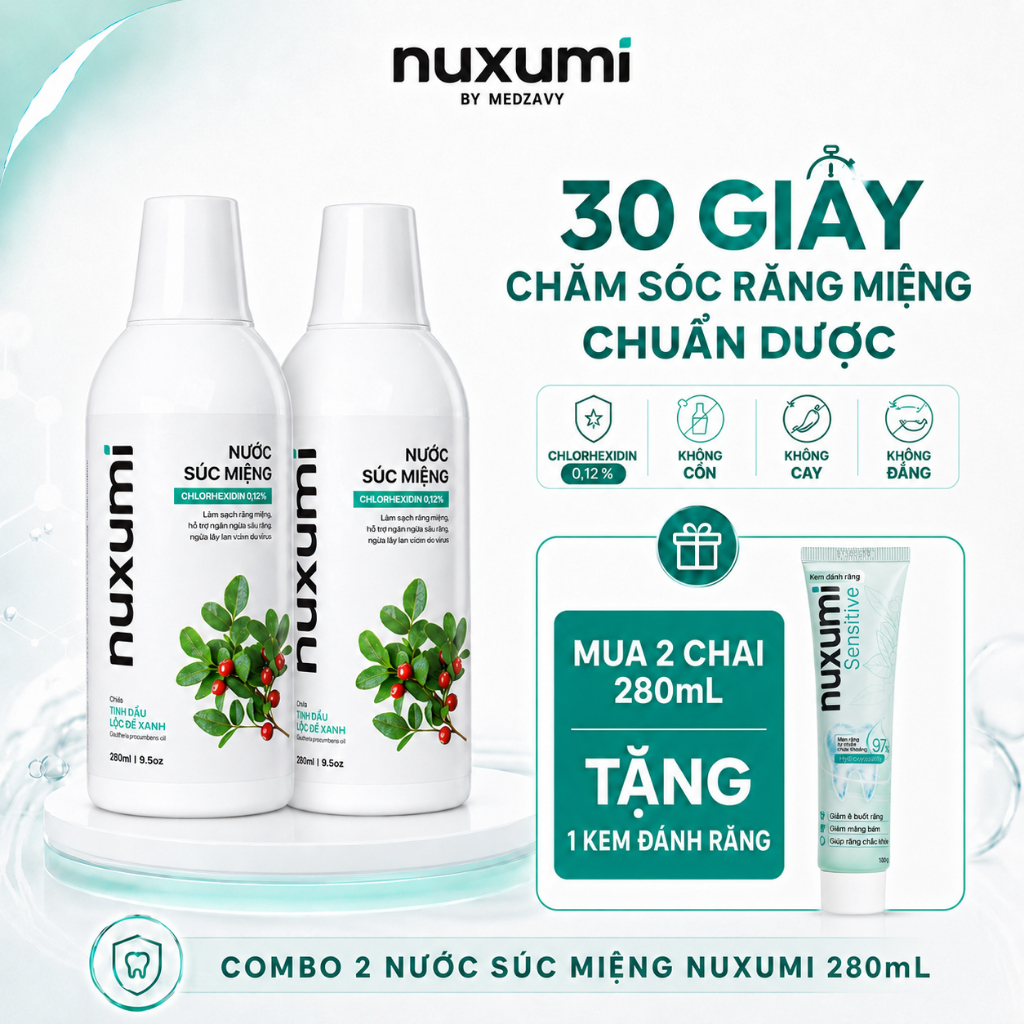 Combo 2 Nước Súc Miệng Nuxumi Giảm Hôi Miệng, Chăm Sóc Nướu, Hơi Thở Thơm Mát, Không Cồn 280ml