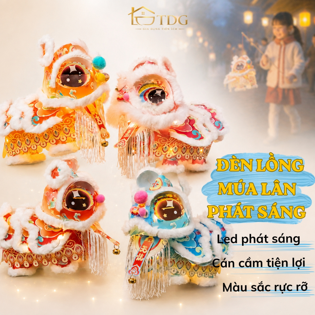 Đèn lồng múa lân phát sáng có cán cầm TDG đèn lồng trung thu kỳ lân tự lắp ráp cho bé rước đèn HH611