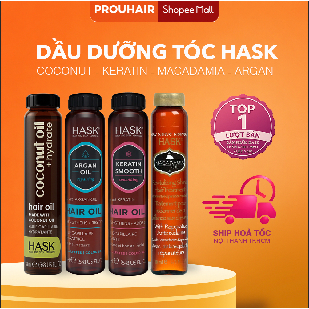 [HASK] Dầu Dưỡng Tóc Hask Hair Oil Argan Oil, Keratin, Coconut, Macadamia 18ml/59ml/100ml