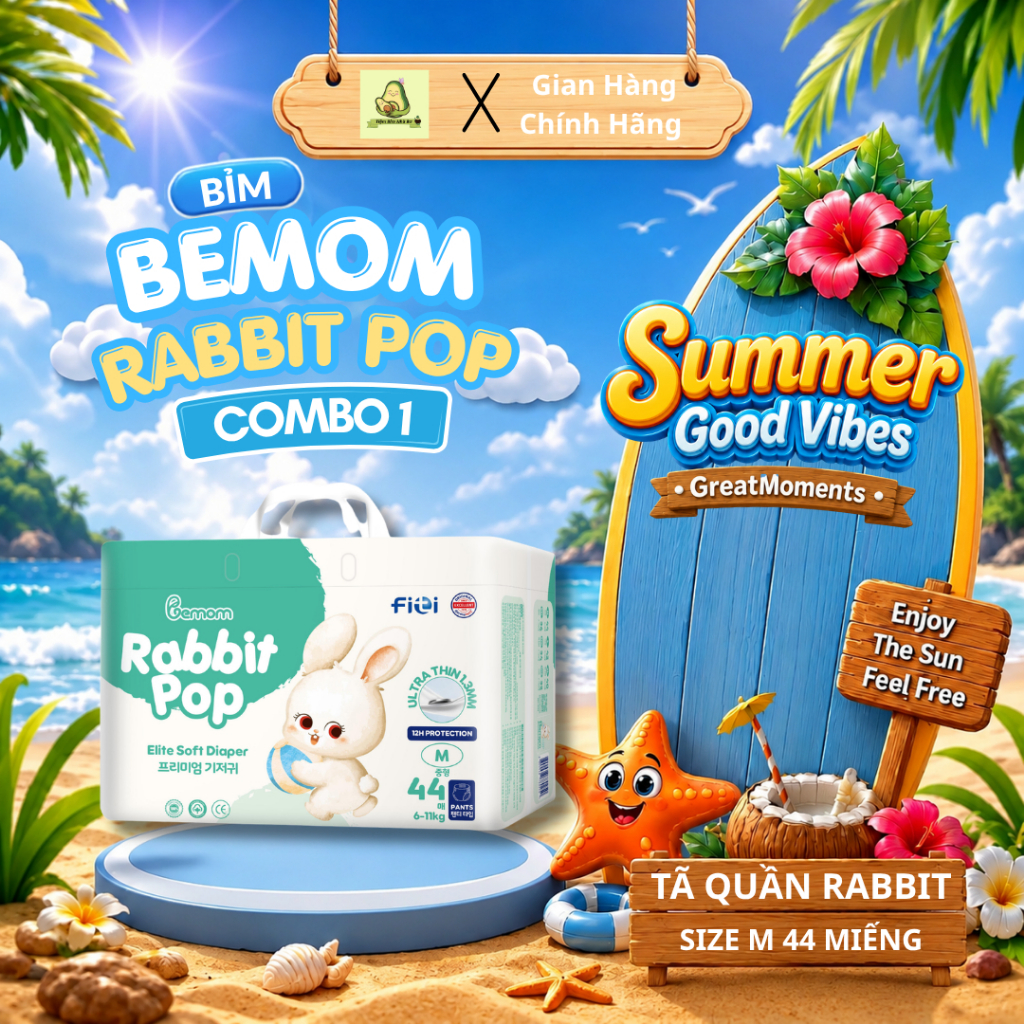 Bỉm quần Bemom Rabbit Pop Chính Hãng size M 44 miếng