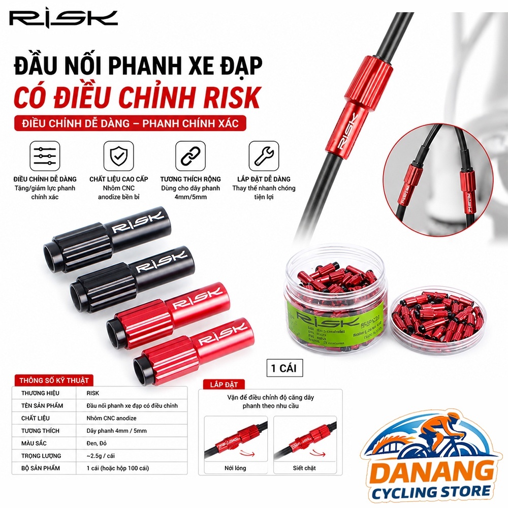Đầu Nối Phanh Xe Đạp Có Điều Chỉnh RISK – Barrel Adjuster Cáp Phanh – 1 Cái