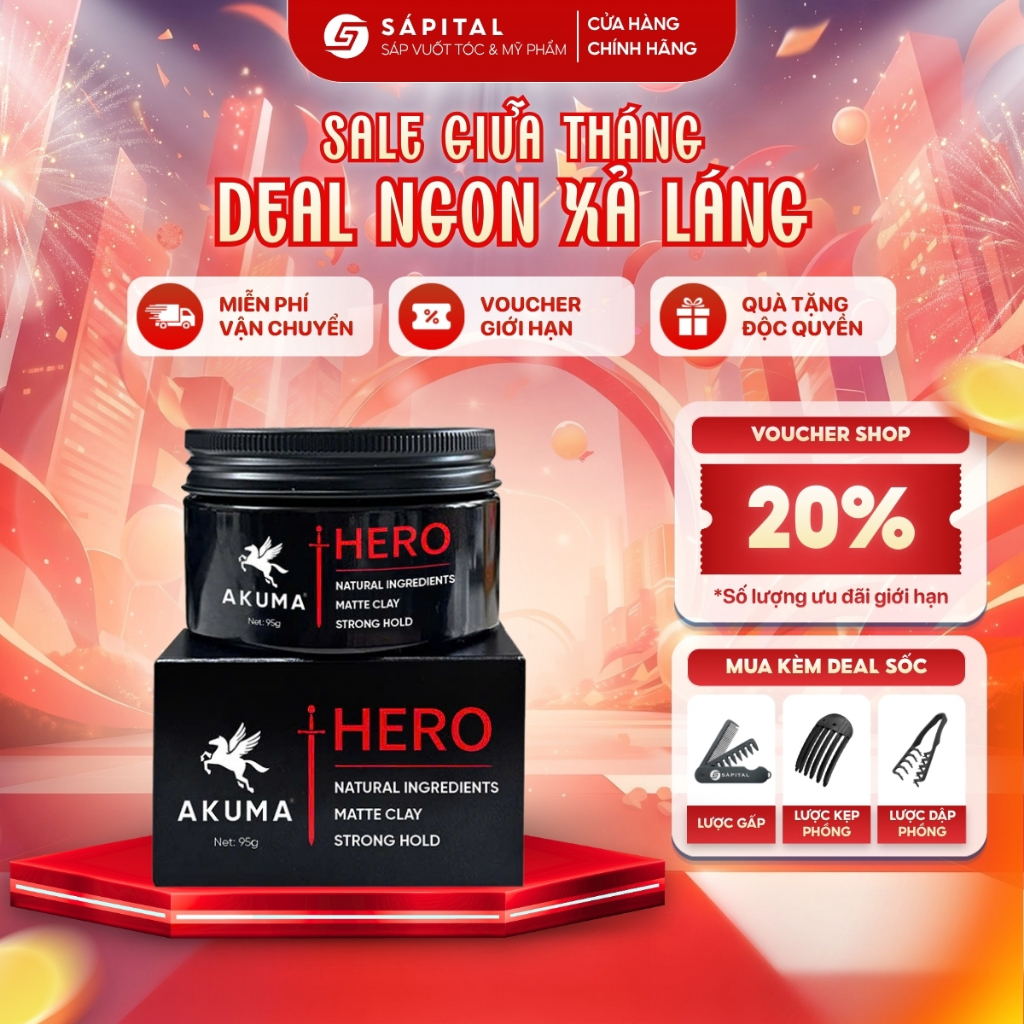 Sáp vuốt tóc Akuma Hero - Giữ nếp cao, Không bóng bết, Dành cho mọi chất tóc