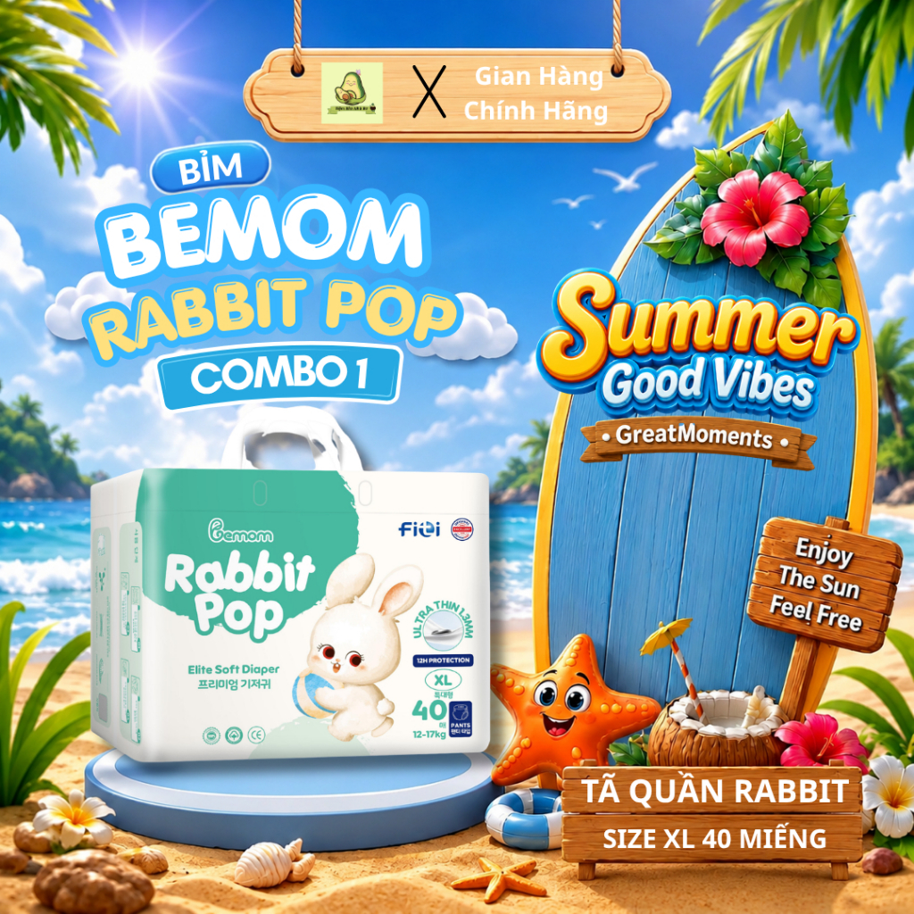 Bỉm quần Bemom Rabbit Pop Chính Hãng size XL 40 miếng