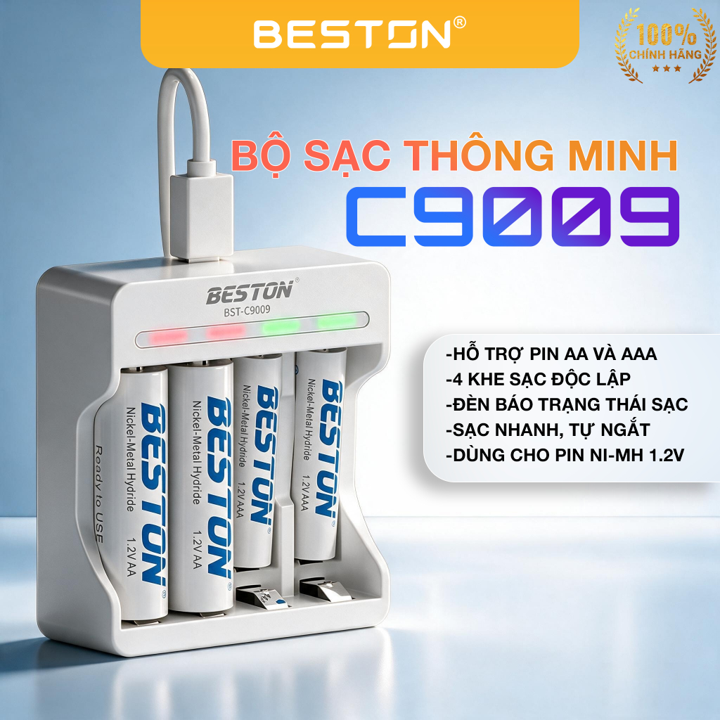 Sạc pin AA AAA Beston C9009 9010, Tự Ngắt Cho pin 2A 3A Ni-MH 1.2V, sạc độc…