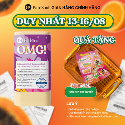 Sáp nhung dưỡng sáng & khử mùi BareSoul OMG Tím 15g – Dành cho mẹ bầu và da nhạy cảm - Giúp làm sáng vùng nách