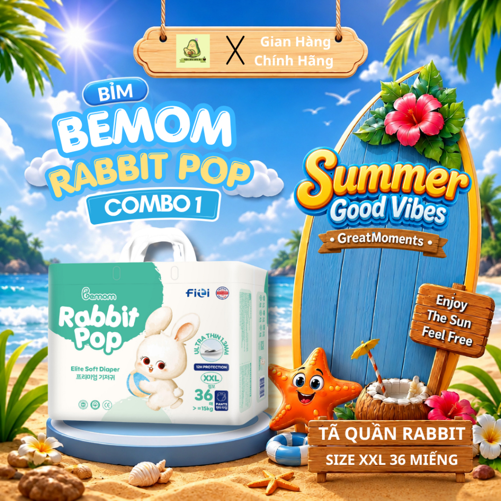 Bỉm quần Bemom Rabbit Pop Chính Hãng size XXL 36 miếng