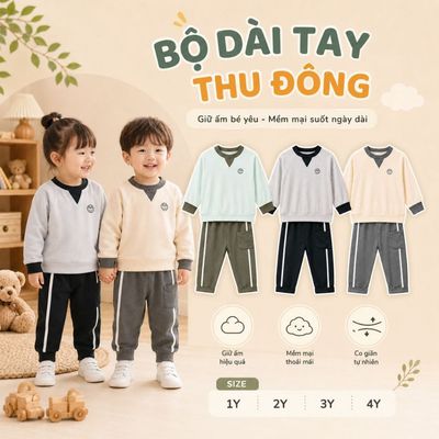 Bộ dài tay cho bé Ualarogo 1-4 tuổi vải Petit mềm mại co giãn thoáng khí UR 0007