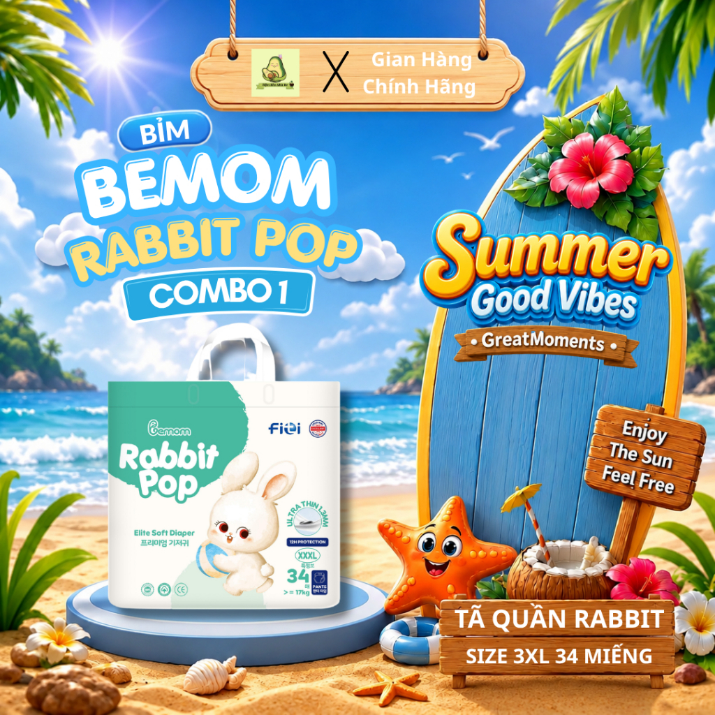 Bỉm quần Bemom Rabbit Pop Chính Hãng size 3XL 34 miếng