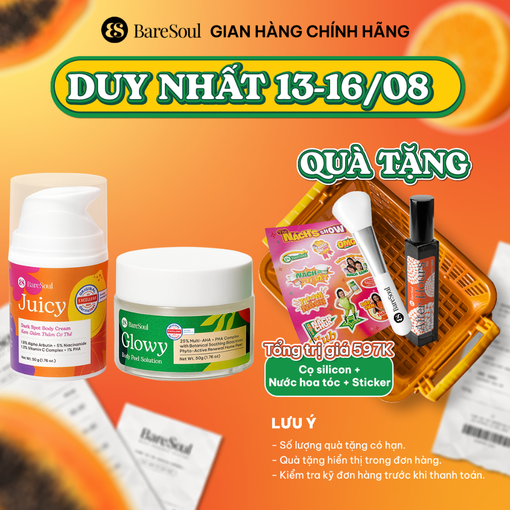 [TẶNG CỌ] COMBO Peel Glowy 50g, kem dưỡng Juicy 50g giúp làm sáng, giảm thâm mông, nách, bikini, đầu