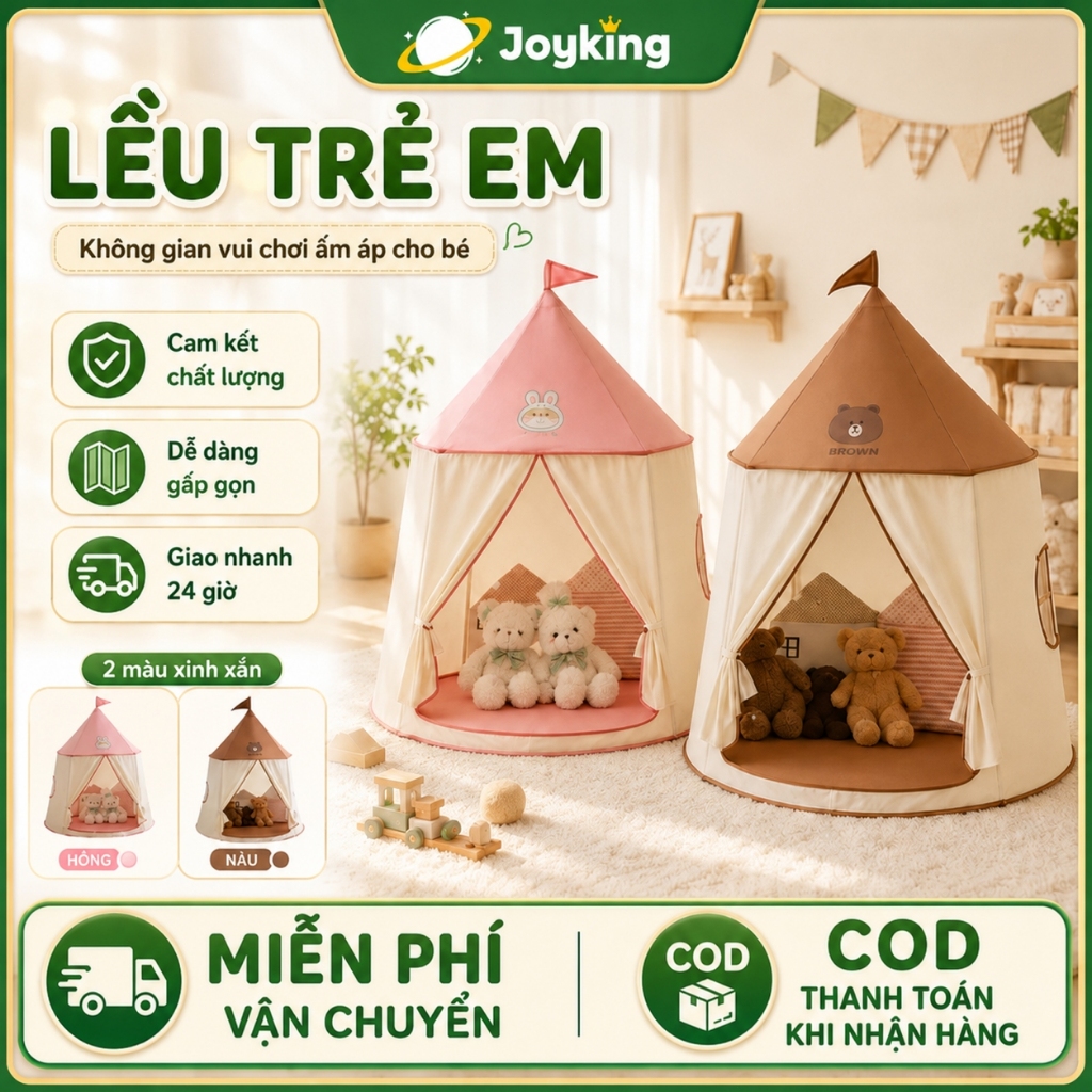 Lều Cho Bé Lều Cho Bé Gái Vải Mềm Mại An Toàn Cho Da - Nhà Bóng Công Chúa Kèm cờ nhiều màu sắc Dễ Dà