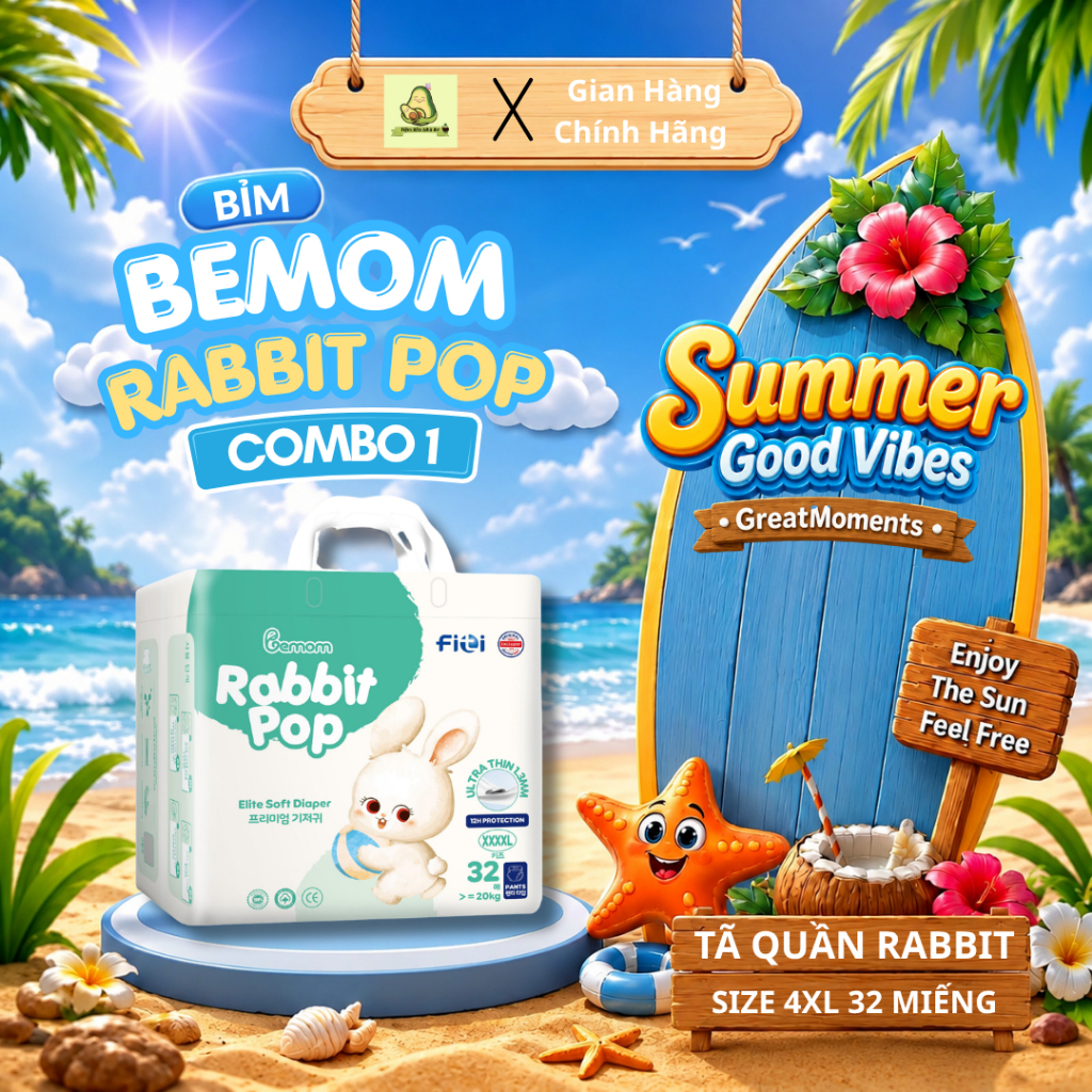 Bỉm quần Bemom Rabbit Pop Chính Hãng size 4XL 32 miếng