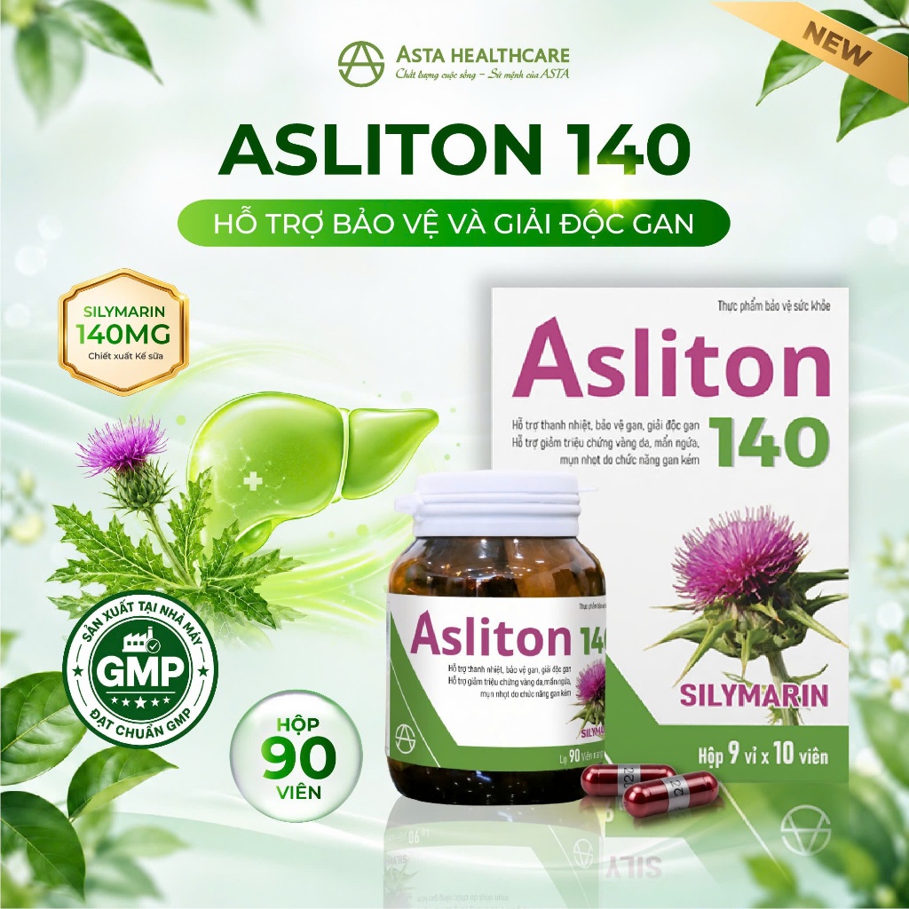 ASLITON 140 Hỗ Trợ Thanh Nhiệt, Bảo Vệ Gan, Giải Độc Gan, Giảm Vàng Da Mẩn Ngứa Chính Hãng Asta Heal