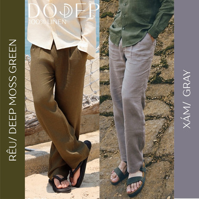 DODEP Quần dài nam linen 100% Straight Fit Không thun