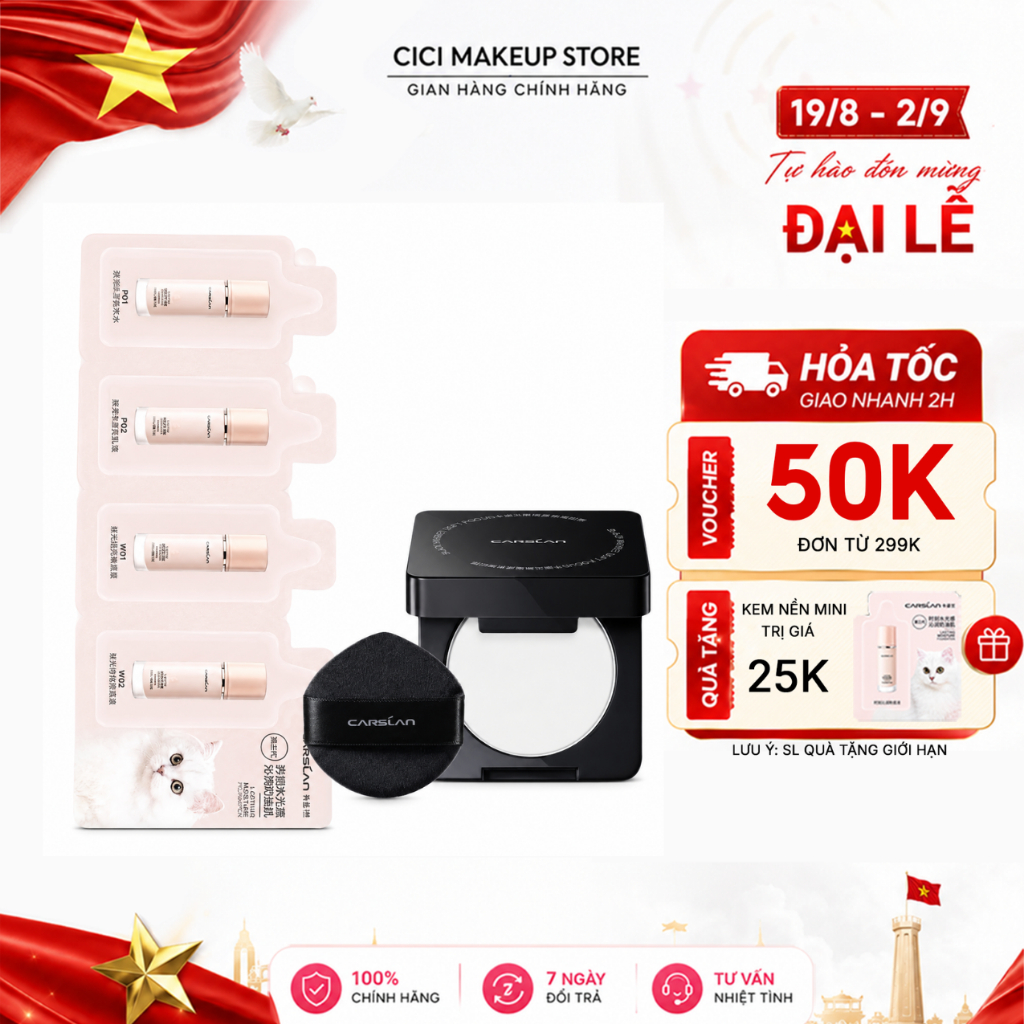 Combo Kem Nền Mini Carslan & Phấn Nén Mini Carslan Chính Hãng – Che Phủ Hoàn Hảo, Kiềm Dầu, Lâu Trôi