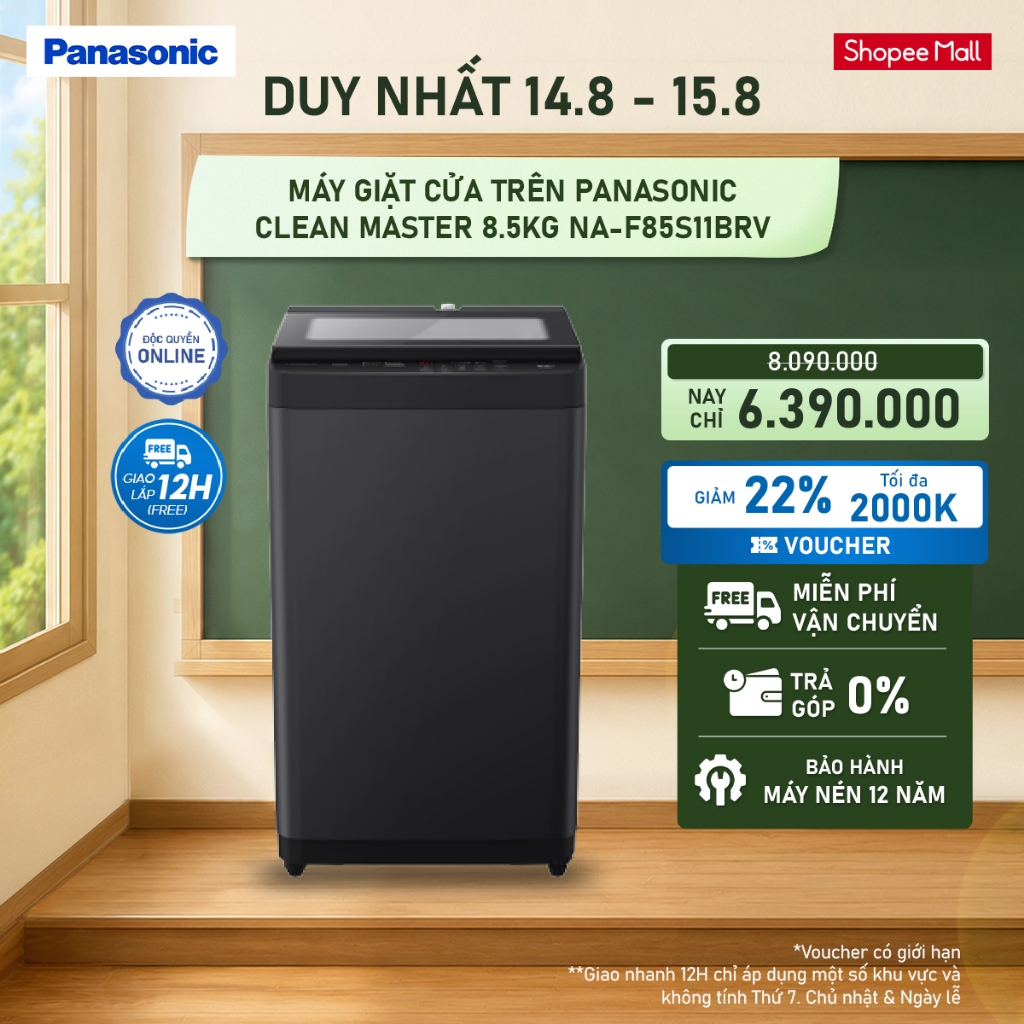 [ELPN2TY MAX 2TR] Máy Giặt Cửa Trên Panasonic CLEAN MASTER 8.5KG NA-F85S11BRV