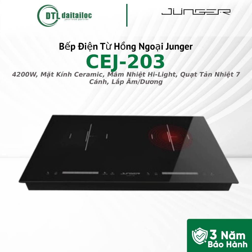 Bếp Điện Từ Hồng Ngoại Junger CEJ-203 4200W, Mặt Kính Ceramic, Lắp Âm/Dương / Chính Hãng / Bảo Hành 