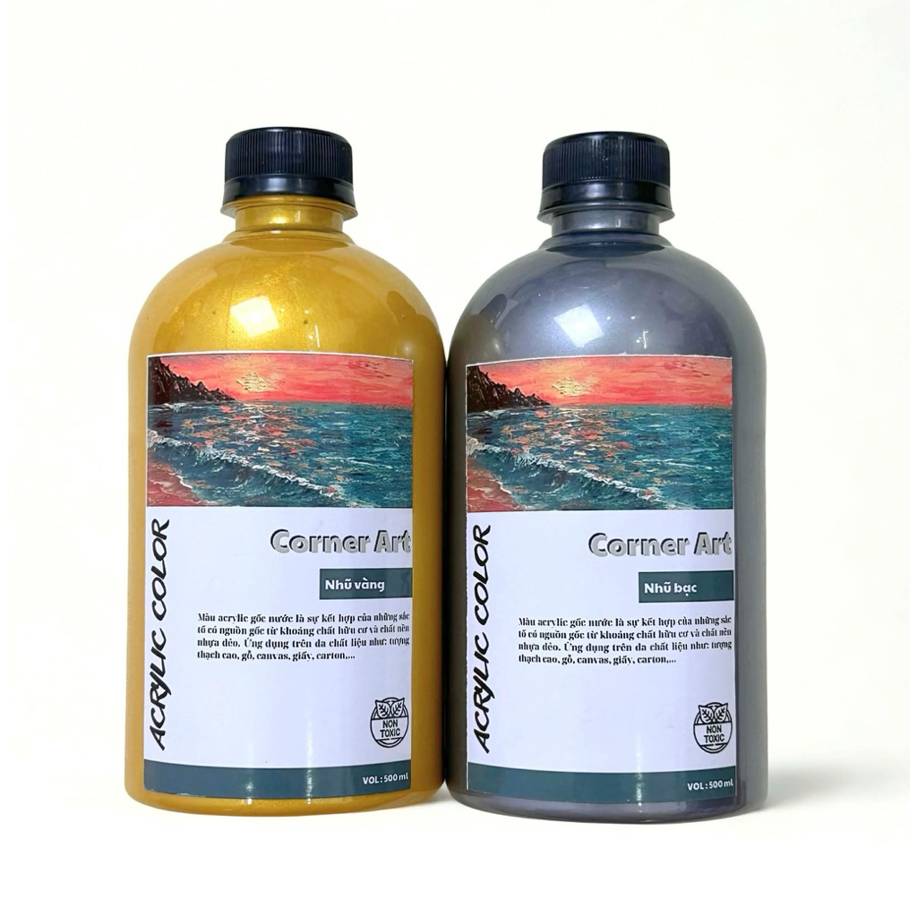Màu Nước Acrylic Dạng Chai 100ml/ 500ml - Bảng Màu Nhũ - Vẽ Trên Nhiều Chất Liệu: Giày, tranh, vải,.