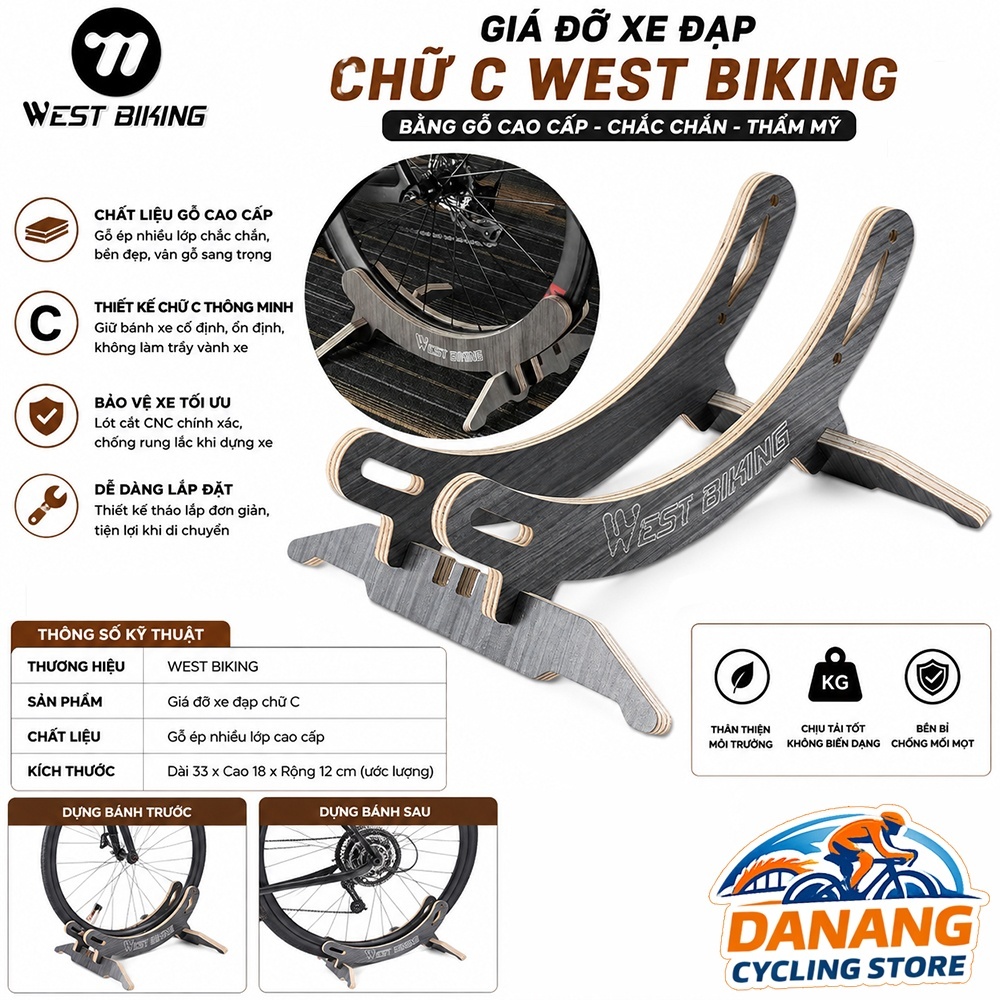 Giá Đỡ Xe Đạp Chữ C WEST BIKING Bằng Gỗ Cao Cấp – Giá Dựng Bánh Trước, Sau Cho MTB/Road/City Bike