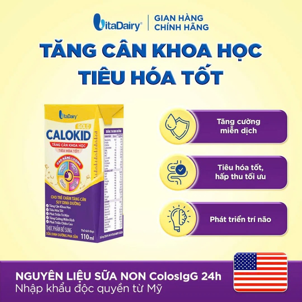 [HSD T2-2027] Thùng 48 Hộp Sữa Pha Sẵn Vitadairy CALOKID GOLD 110ml.
