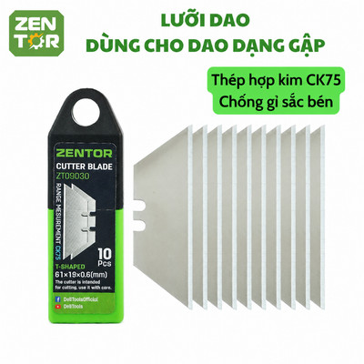 Hộp 10 lưỡi dao ZENTOR Chất Liệu Thép Hợp Kim Siêu Bền Chống Gỉ Sét, Sắc Bén-Lưỡi Dao Dạng Gập