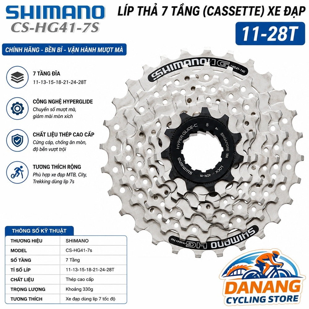 Líp Thả 7 Tầng (Cassette) Xe Đạp SHIMANO CS HG41 11-28T – Chính Hãng, Không Hộp