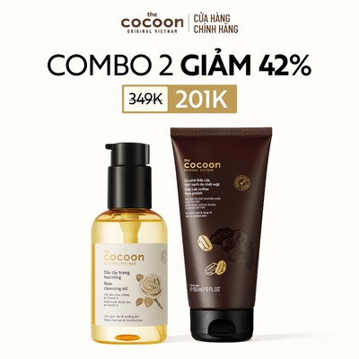 [MUA 2 GIẢM 42%] Combo Dầu tẩy trang hoa hồng 140ml & Tẩy da chết mặt cà phê Đắk Lắk Cocoon 150ml