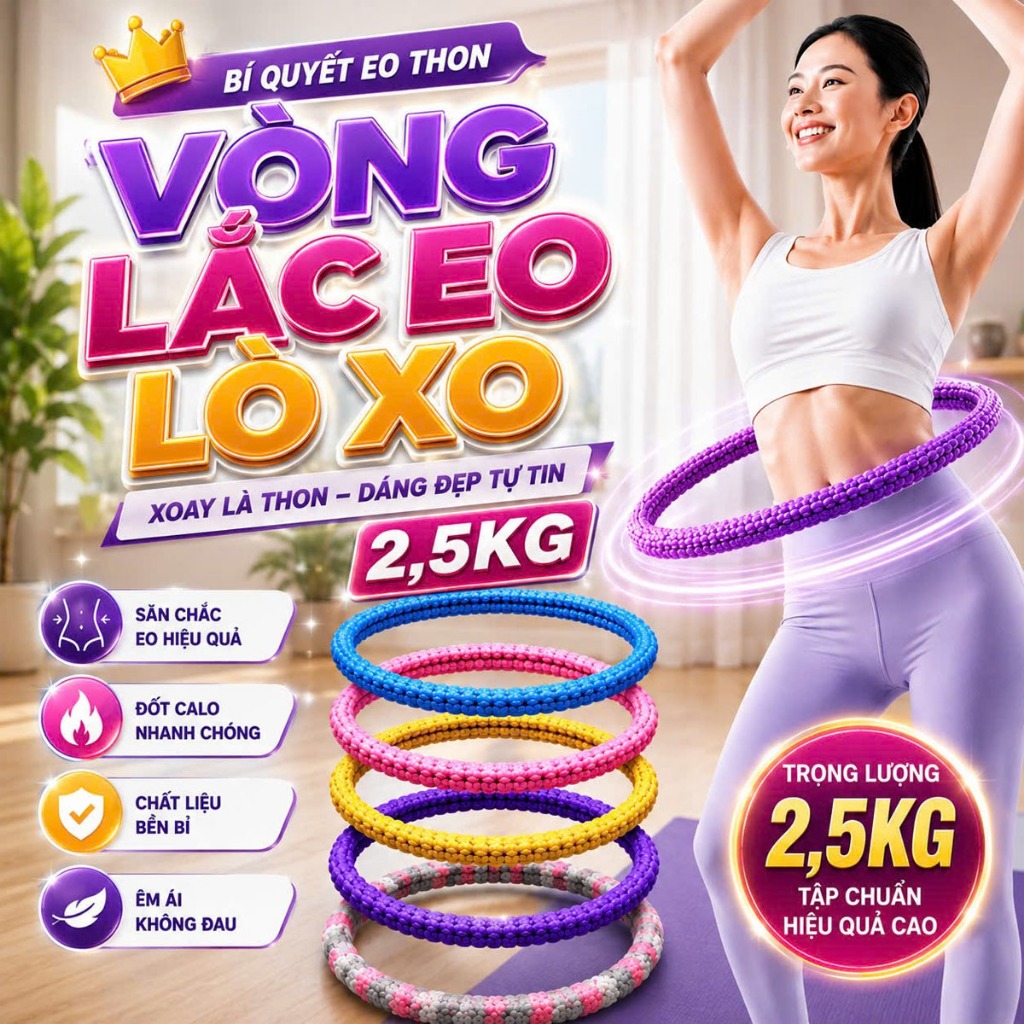 Vòng lắc eo lò xo bọc nhựa mềm giảm mỡ nhanh, eo thon săn chắc tập tại nhà…