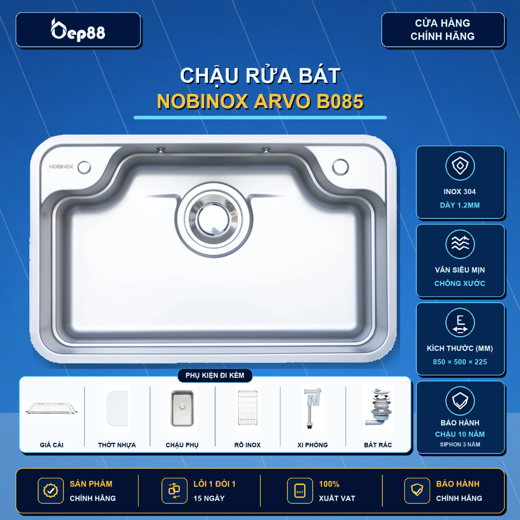 CHẬU RỬA BÁT 1 HỐ NOBINOX ARVO B085