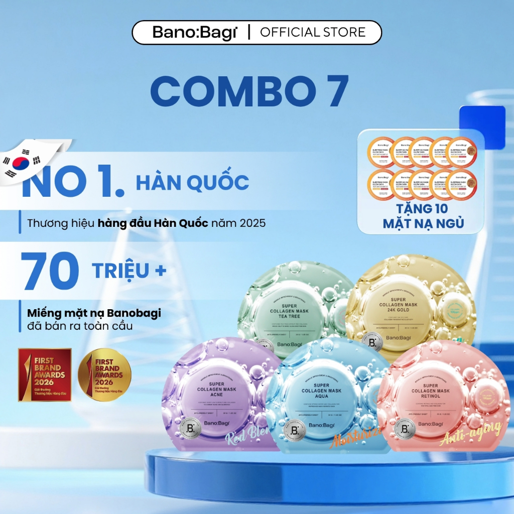 [Tặng 10 mặt nạ ngủ] COMBO 7 Mặt Nạ BANOBAGI Super Collagen Dưỡng Da Giúp Cấp Ẩm, Cải Thiện Làn Da 3