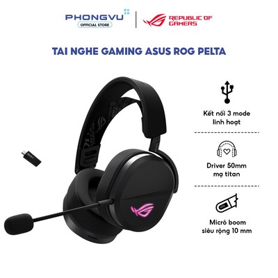 Tai Nghe Gaming ASUS ROG Pelta 50mm, Tri-Mode 2.4GHz/Bluetooth/USB-C, RGB (Đen) - BH 24 Tháng