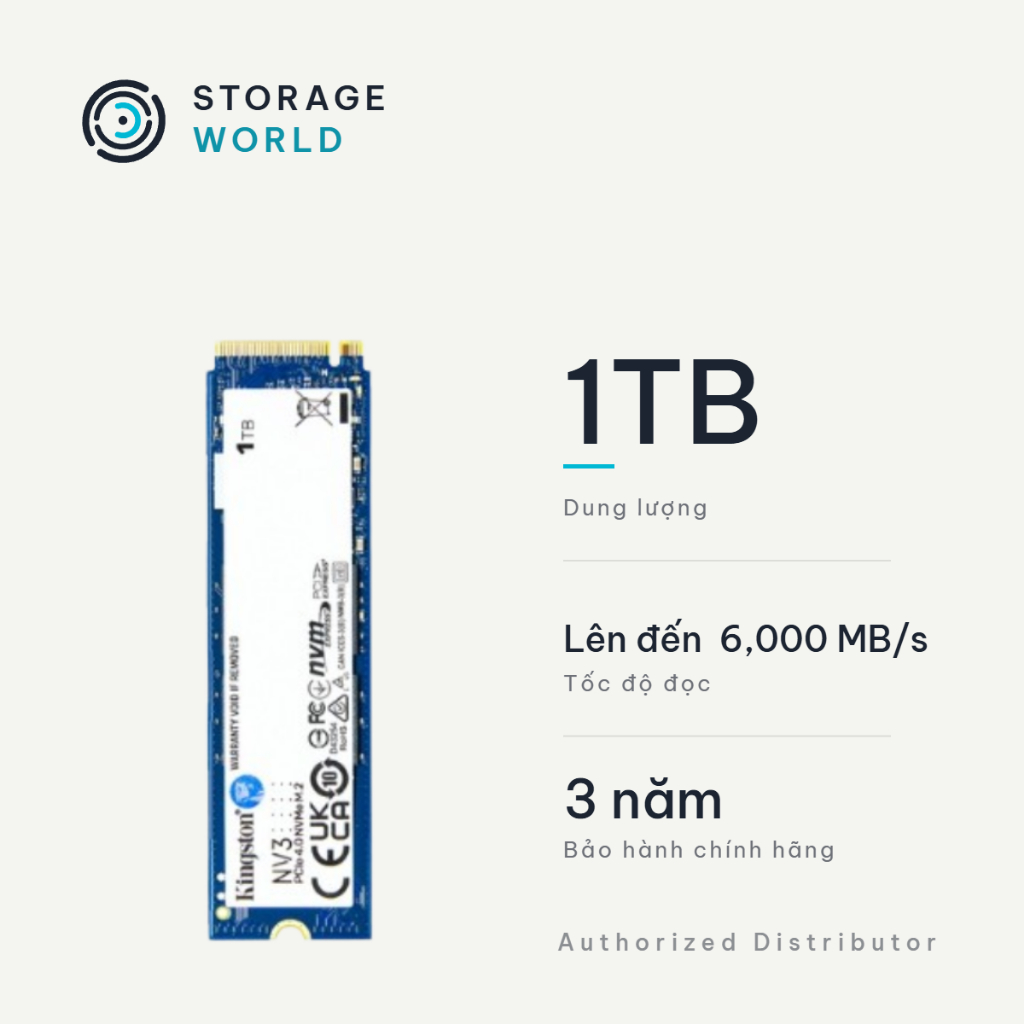 Ổ Cứng Gắn Trong SSD Kingston NV3 1TB PCIe 4.0 x4 M.2 NVMe (SNV3S/1000G)