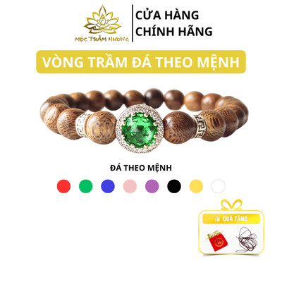 Vòng Tay Trầm Hương Tốc Việt Tròn Đơn Mix Charm Bạc S925 Đá Radiant Theo Mệnh - Mộc Trầm Hương MTH
