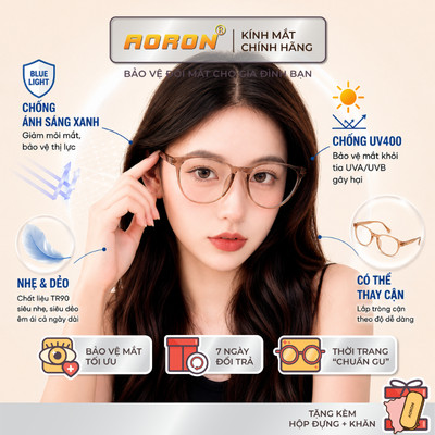 Kính Chống Ánh Sáng Xanh Gọng Siêu Dẻo AORON Giảm Mỏi Mắt Chống Tia Bức Xạ, Hạn Chế Cận Thị Có Thể Thay Tròng AK146