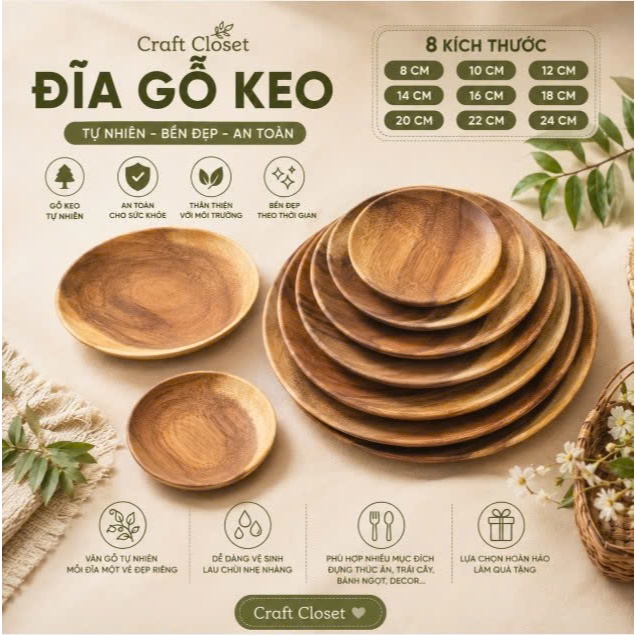 ĐĨA GỖ KEO CỠ 8/10/12/14/16/18/20/22/24 CM CỦA CRAFT CLOSET