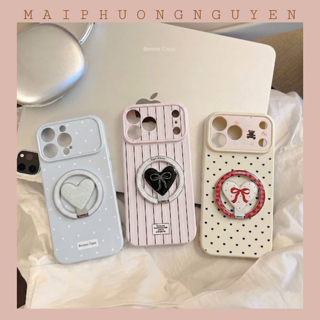 ốp lưng iphone silicon bóng in hình magsafe popsocket trái tim