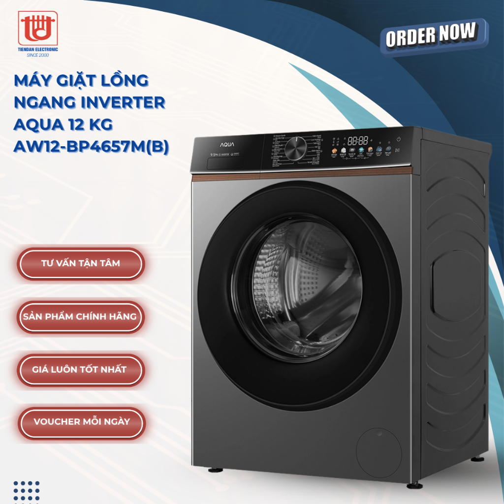 Aqua Máy giặt lồng ngang Inverter 12kg AW12-BP4657M(B)