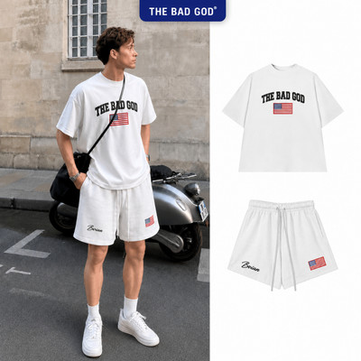 Set Bộ Nam The Bad God NY SUN ERA Màu Trắng - Áo Cotton 240gsm & Quần Umi Thêu Nổi Cao Cấp - Form Regular