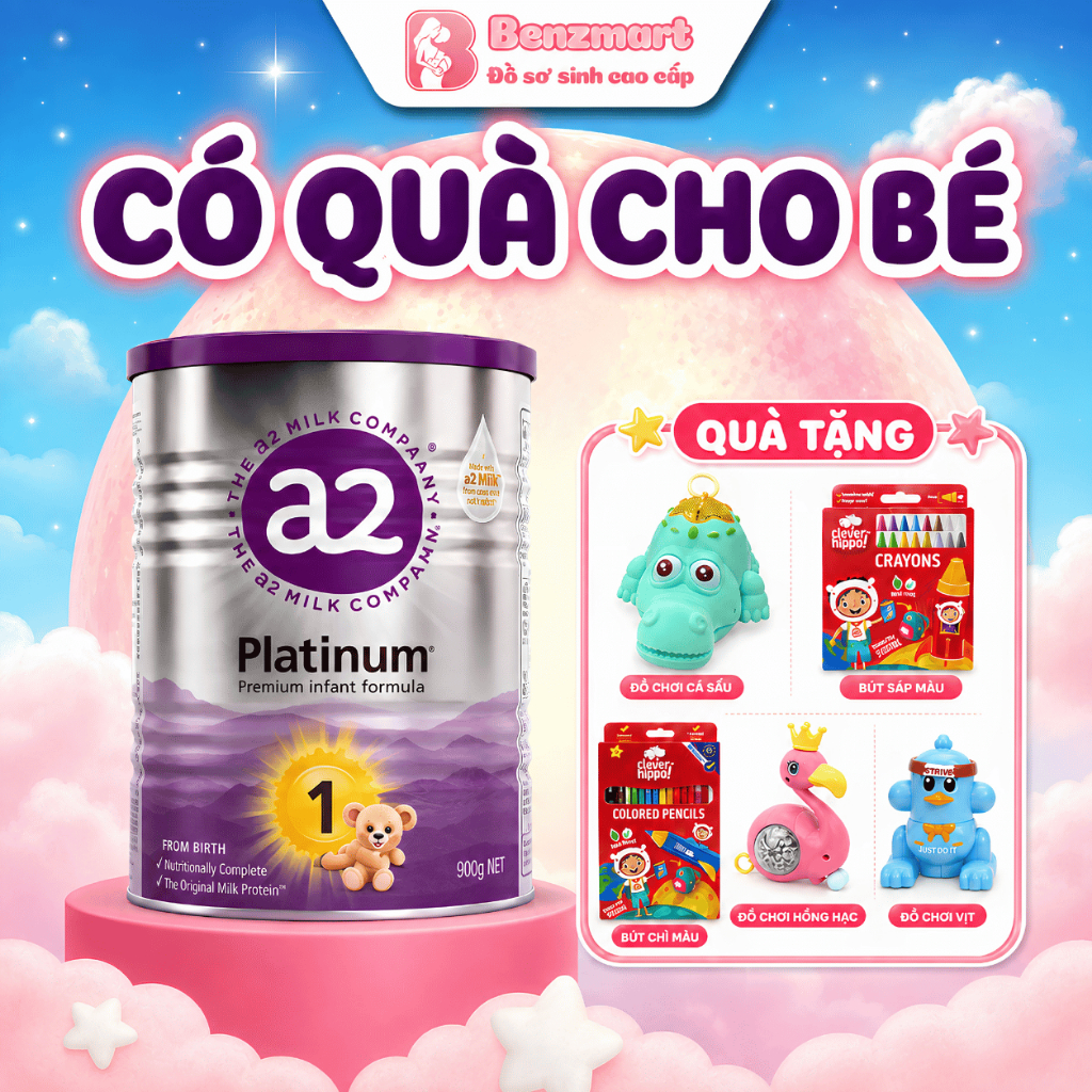 [Combo 2 Hộp] Sữa A2 Platinum Úc Số 1 2 3 900g và 400g Premium Infant Formula Đạm A2 BenzMart