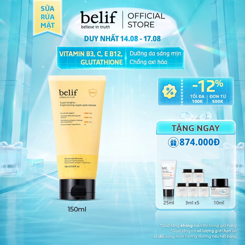 [belif Official] Sữa rửa mặt thuần chay làm sáng da Belif Super Knights (150ml)