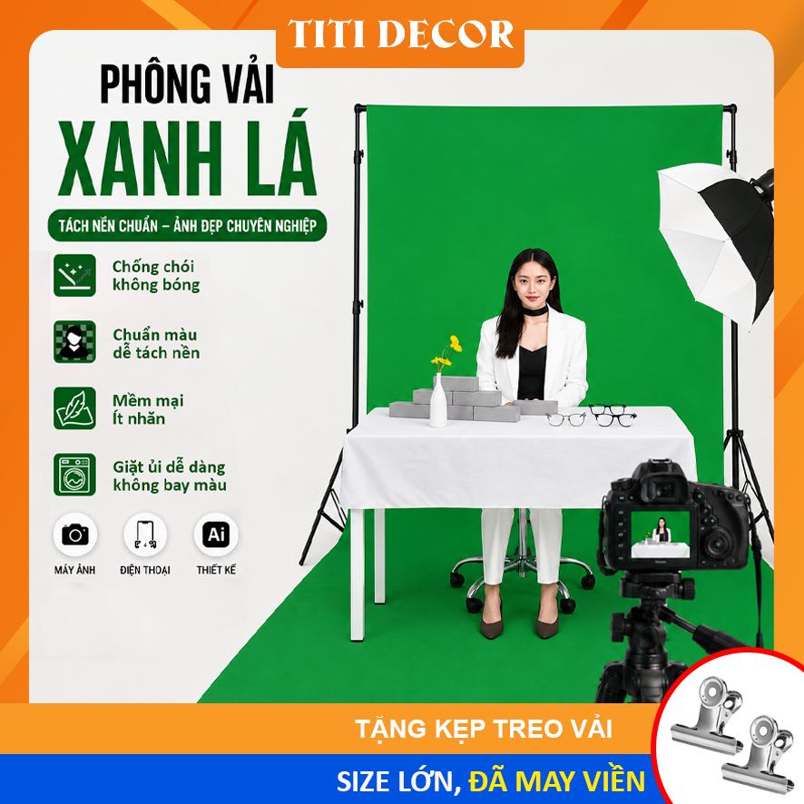 Phông Xanh Lá Tách Nền Chroma Key, Phông Nền Xanh Lá Quay Video Livestream, Phông Studio, TiTi Decor