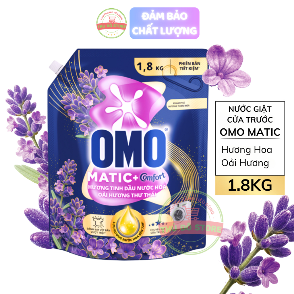 Nước Giặt OMO MATIC Cửa Trước | Cửa Ngang Khử Mùi Thư Thái Oải Hương - Túi 1.8KG