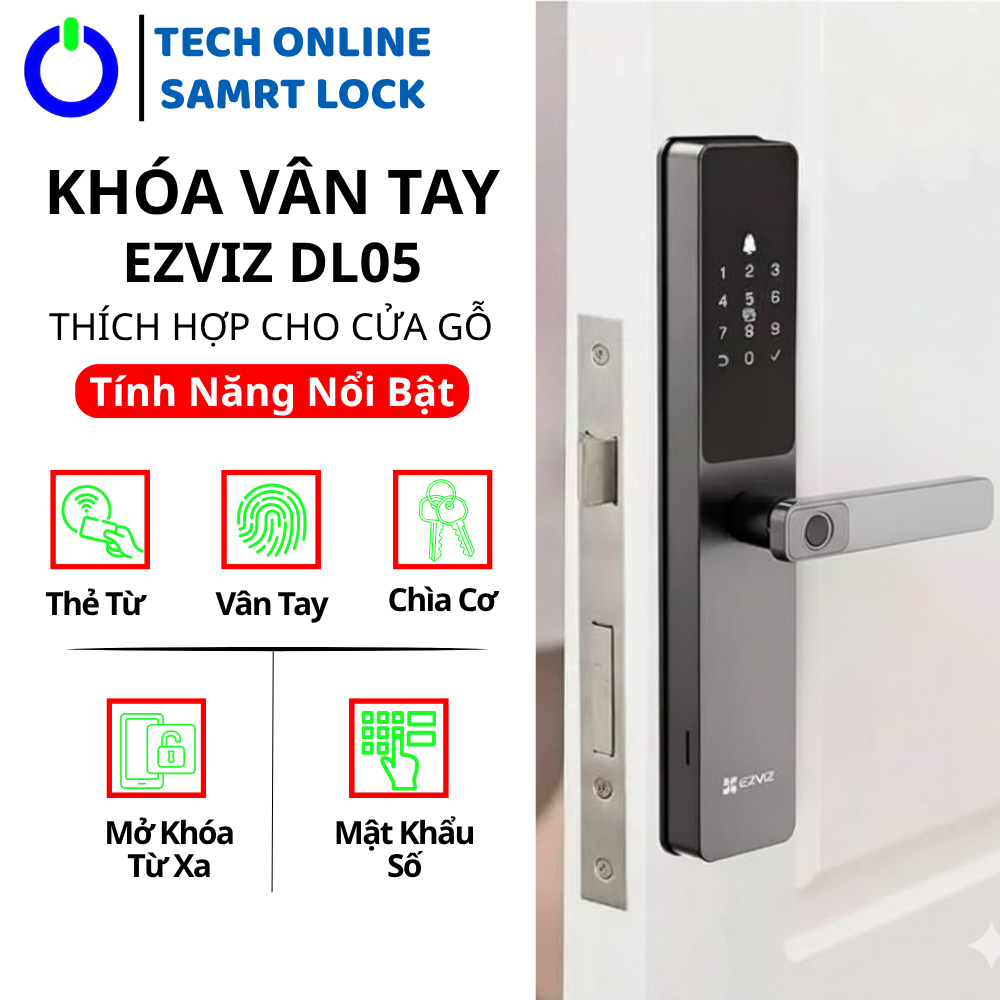Khóa vân tay thông minh Ezviz DL05, tích hợp chuông cửa, kết nối với camera Ezviz, nhiều cách mở khó