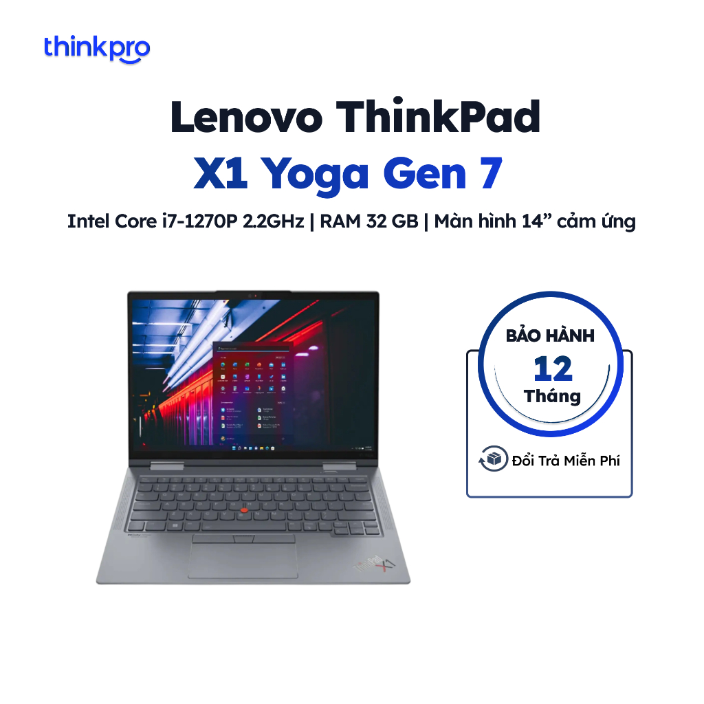 Laptop văn phòng Lenovo ThinkPad X1 Yoga Gen 7 i7 1270P, 32GB, 512GB, 4K+ OLED Touch, LTE