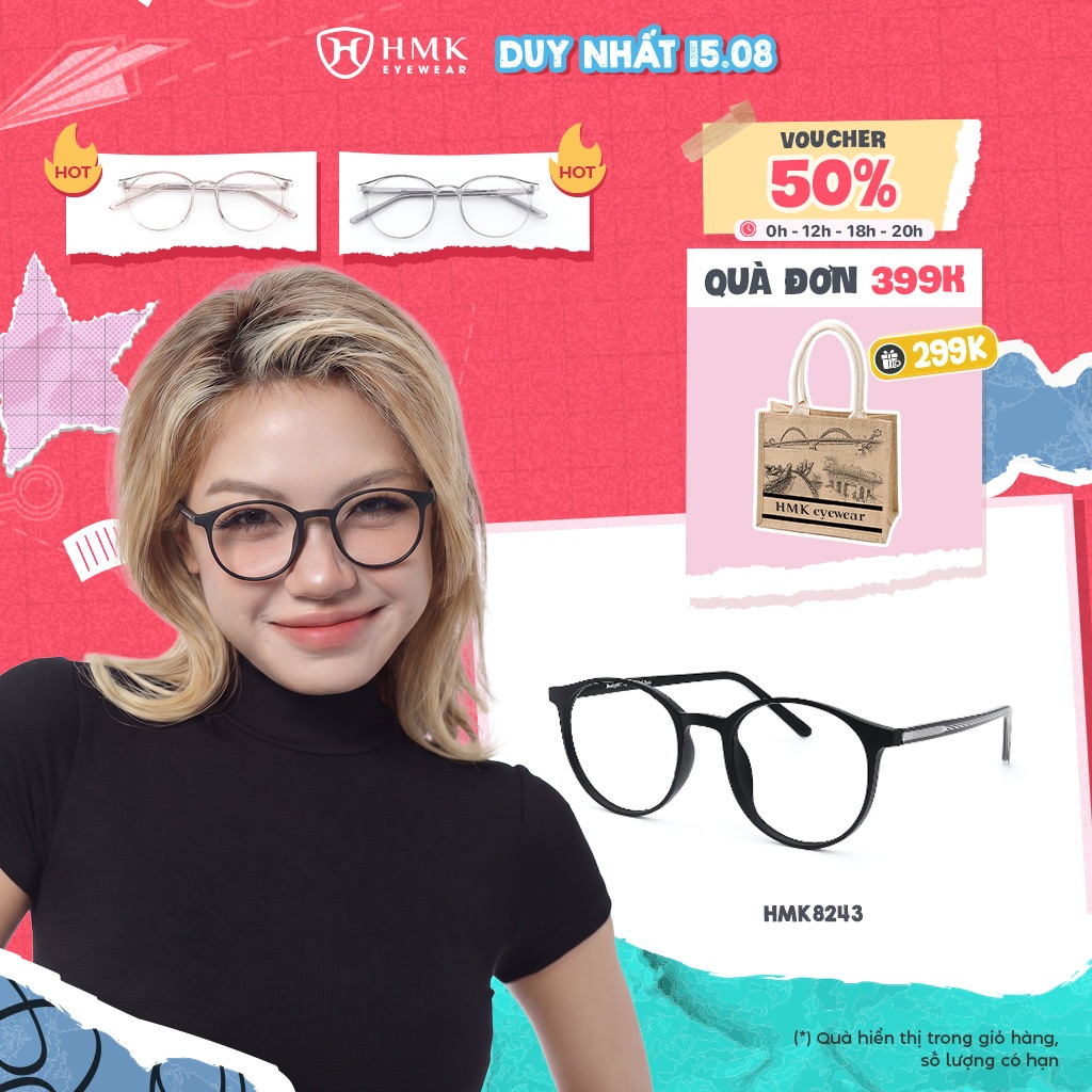 Gọng Kính Cận Nam Nữ Chất Liệu Nhựa Dẻo HMK Eyewear Dáng Oval Thời Trang Dễ Mang - HMK8243