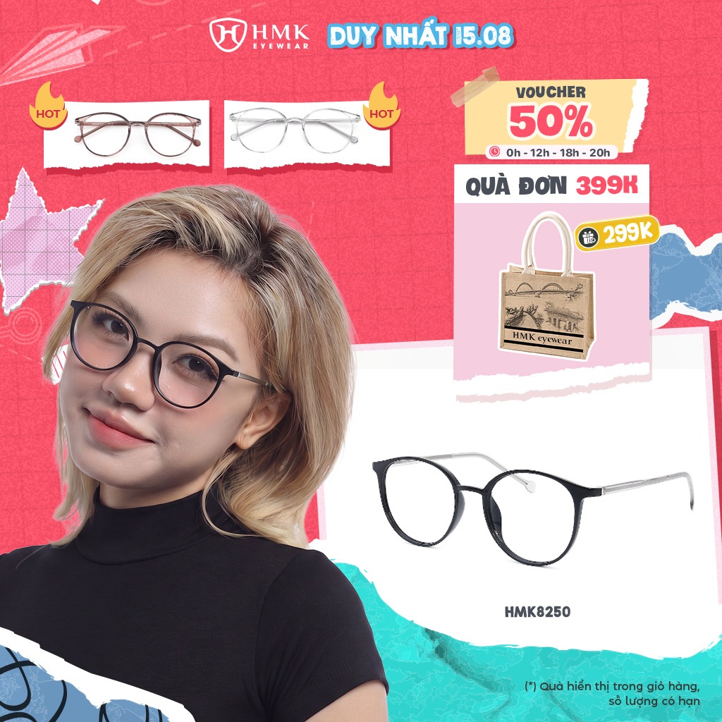 Gọng Kính Mắt Tròn HMK Eyewear Nam Nữ Chất Liệu Nhựa Dẻo Bền Bỉ, Form Kính Vừa Vặn Dễ Mang - HMK8250