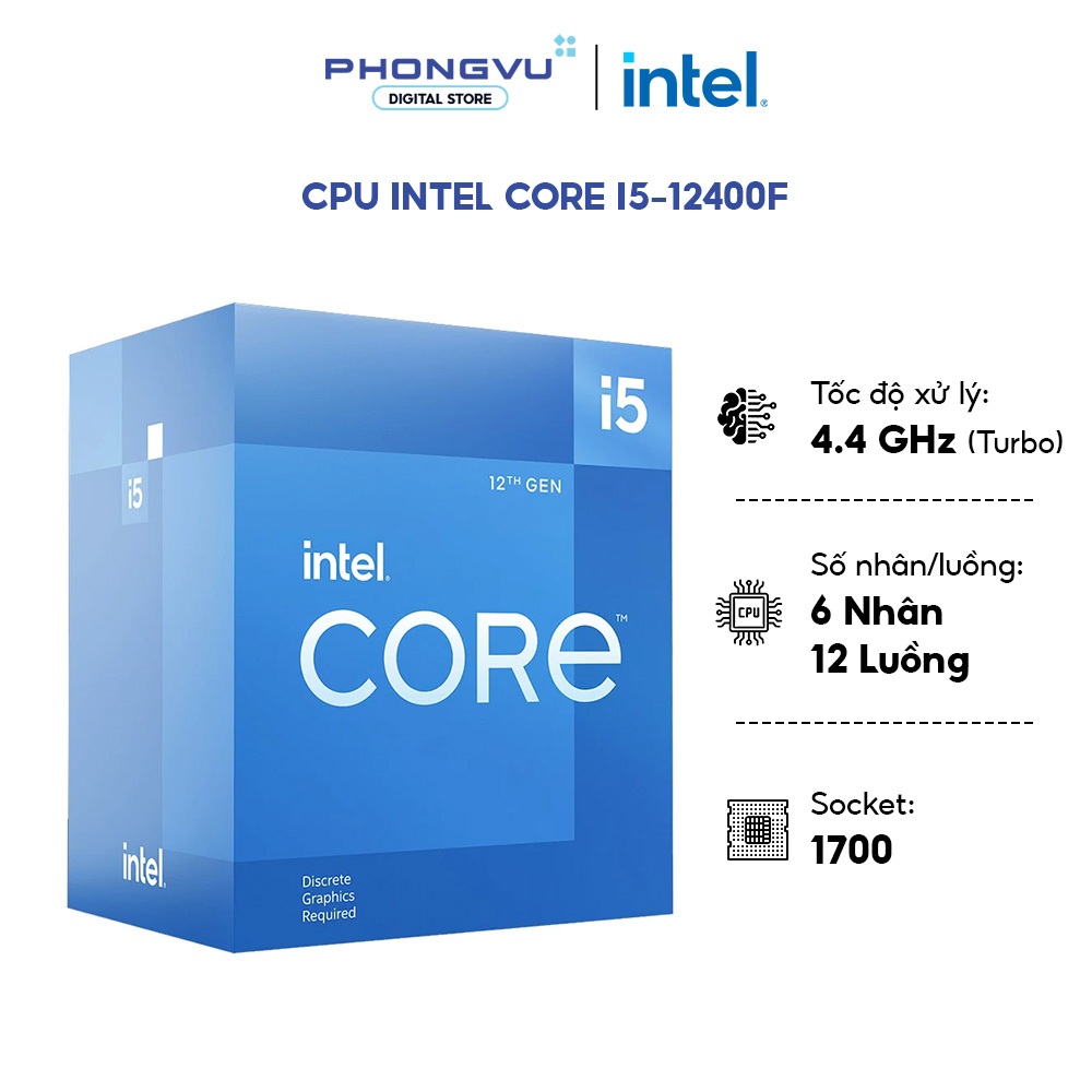 [Chính Hãng Full Box] CPU Intel Core i5-12400F 4.4GHz - 6 Nhân 12 Luồng - 18MB - LGA1700 - BH 36 Thá