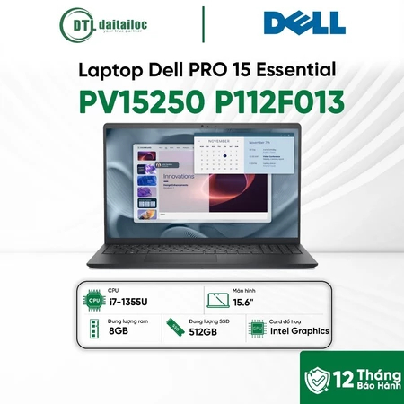 Laptop Dell PRO 15 Essential PV15250 i7-1355U 8GB 512GB 15.6" UBUNTU black (NK) | BH 12 tháng