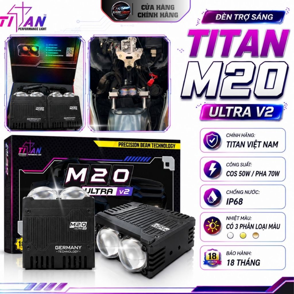TITAN M20 ULTRA V2, Đèn Trợ Sáng Titan M20 Ultra V2 New 2026, Ánh Sáng Thế Hệ Mới - Bảo Hành 18 Thán